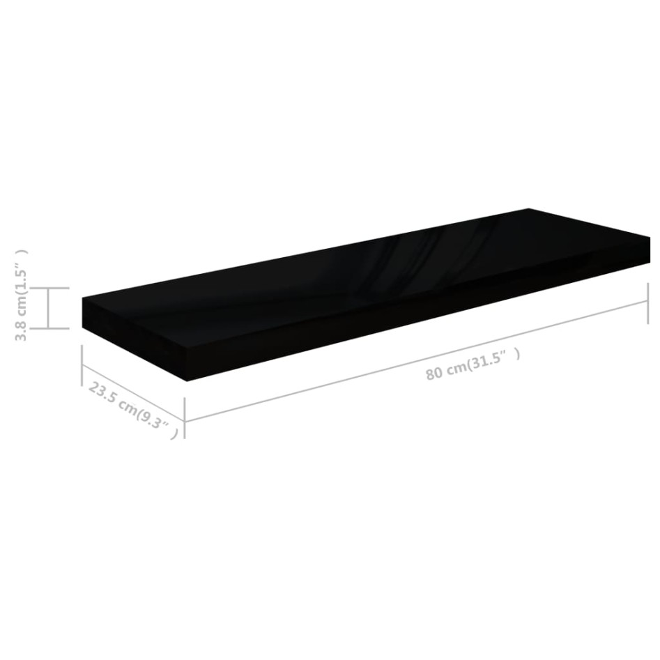 Estantes flotantes pared 4 uds negro brillo MDF 80x23,5x3,8