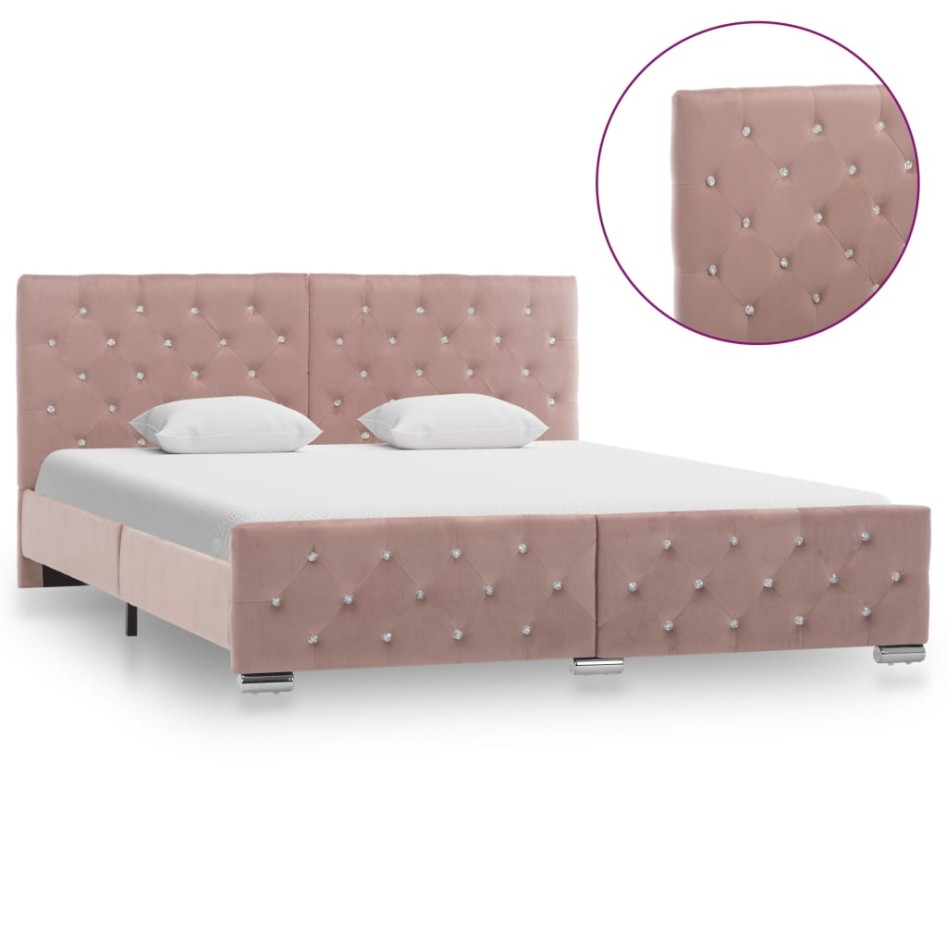 Estructura de cama de terciopelo rosa 160x200