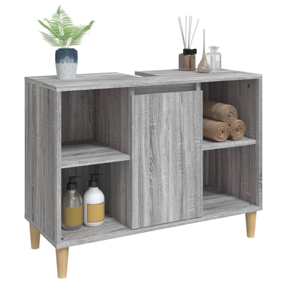 Armario de lavabo madera contrachapada gris Sonoma 80x33x60