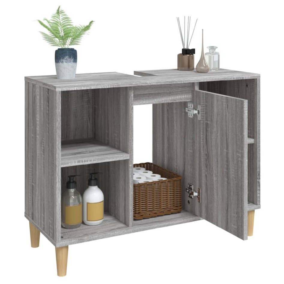 Armario de lavabo madera contrachapada gris Sonoma 80x33x60