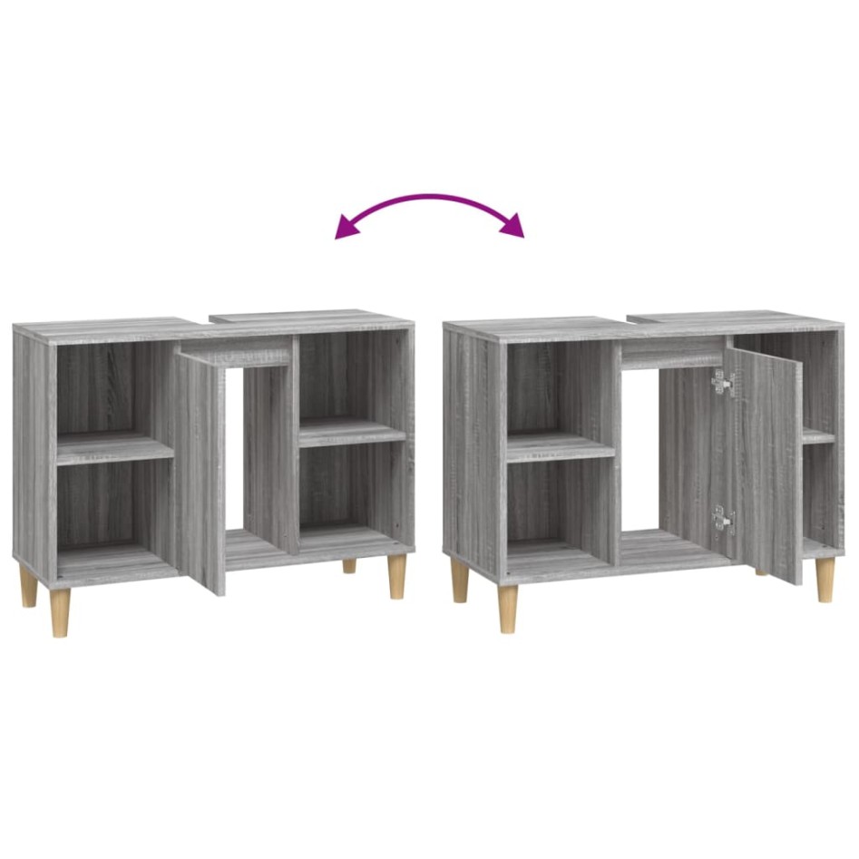 Armario de lavabo madera contrachapada gris Sonoma 80x33x60