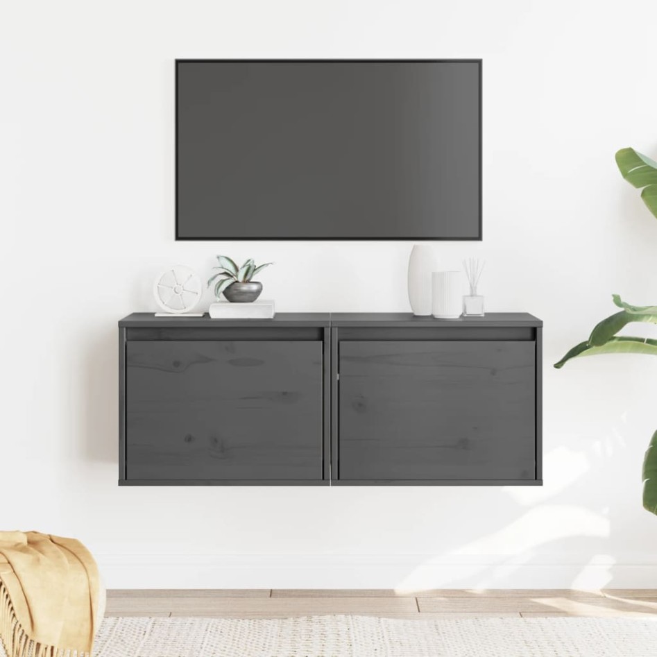 Armarios de pared 2 uds madera maciza pino gris 45x30x35