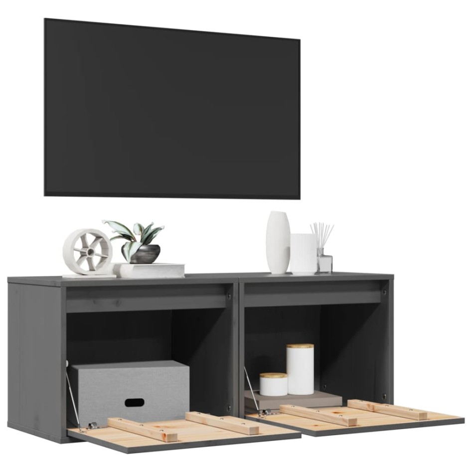 Armarios de pared 2 uds madera maciza pino gris 45x30x35