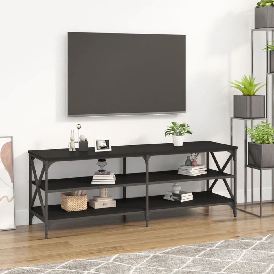 Mueble de TV madera contrachapada negro 140x40x50