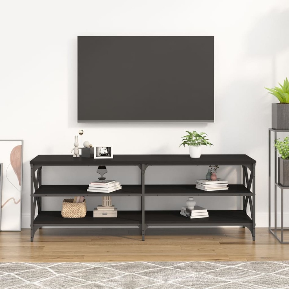 Mueble de TV madera contrachapada negro 140x40x50