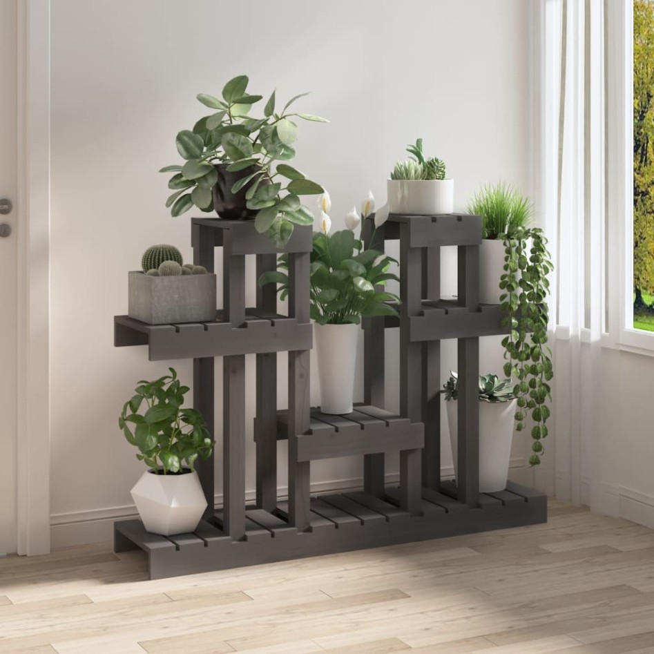 Soporte para plantas madera maciza pino gris 104,5x25x77,5