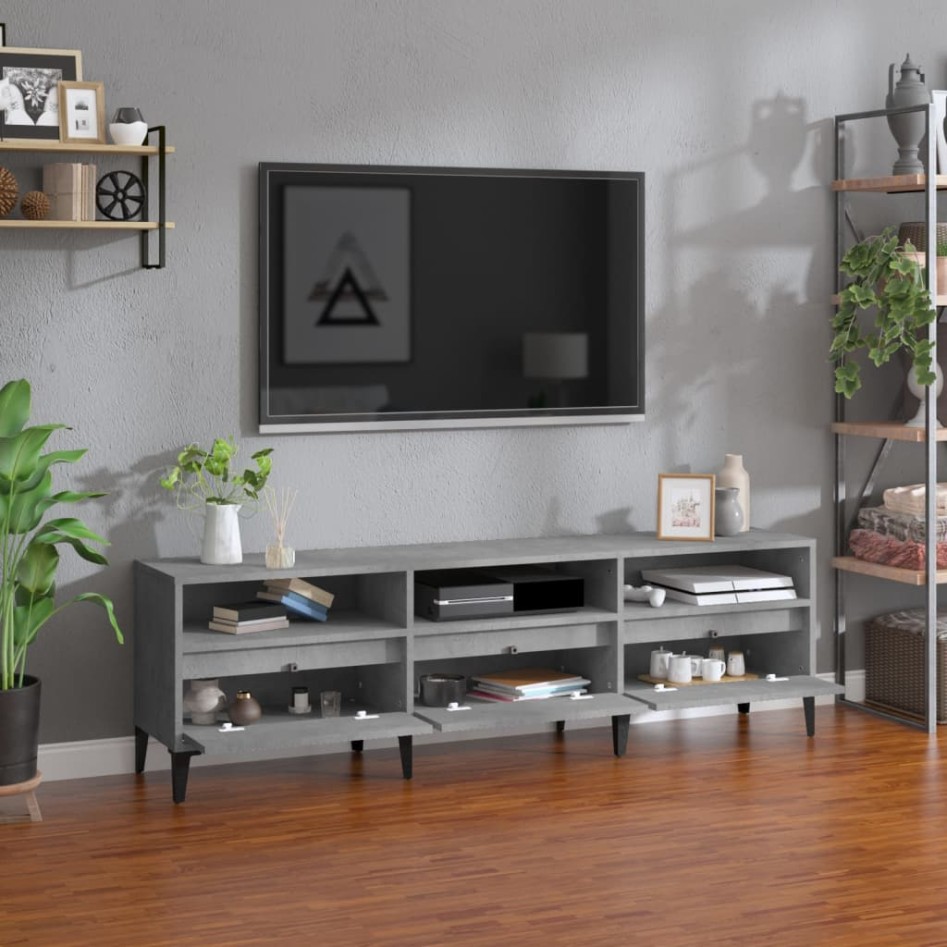 Mueble de TV madera contrachapada gris hormigón 150x30x44,5