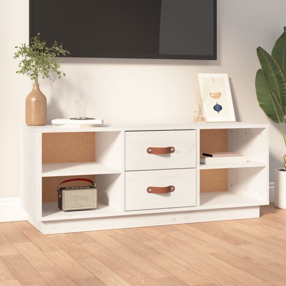 Mueble de TV de madera maciza de pino blanco 100x34x40