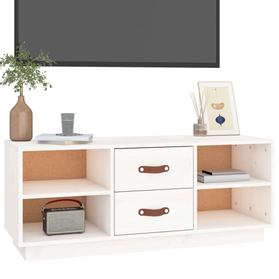 Mueble de TV de madera maciza de pino blanco 100x34x40
