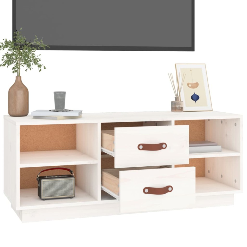 Mueble de TV de madera maciza de pino blanco 100x34x40