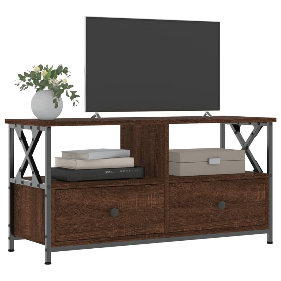Mueble TV hierro y madera contrachapada roble marrón
