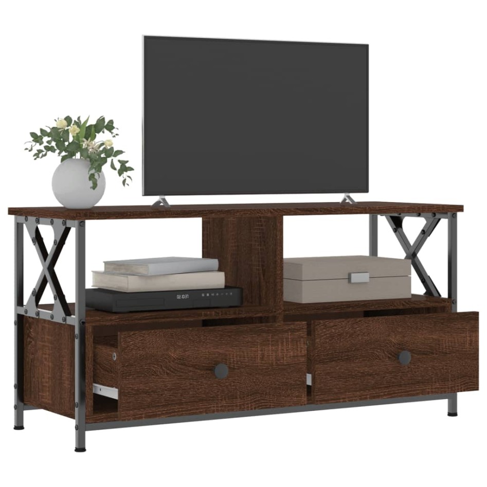 Mueble TV hierro y madera contrachapada roble marrón