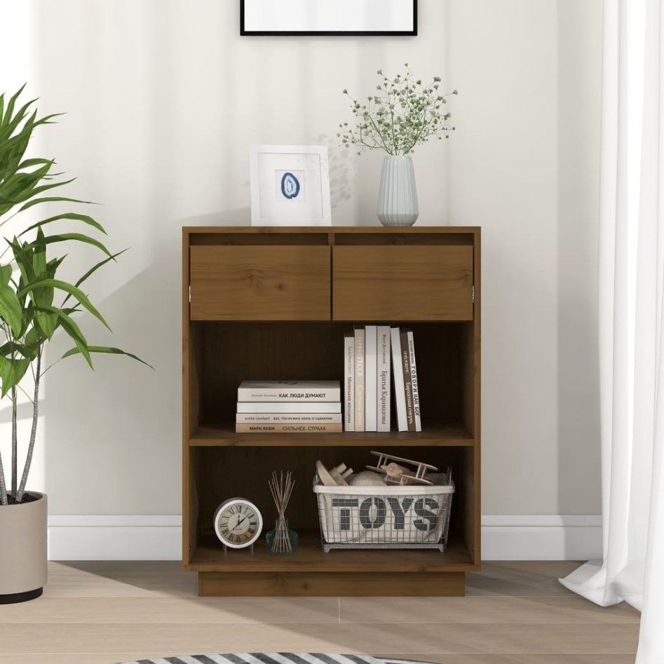 Mesa consola de madera maciza de pino marrón miel 60x34x75