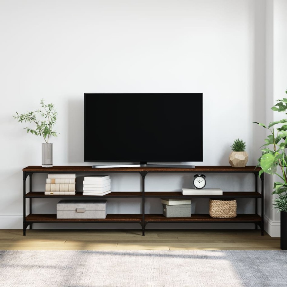 Mueble TV metal y madera contrachapada marrón roble