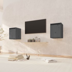 Armario de pared 2 uds madera maciza de pino gris 30x30x40