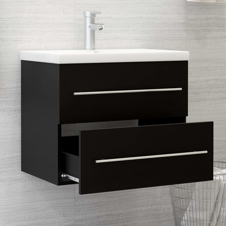 Mueble de lavabo madera de ingeniería negro 60x38,5x48
