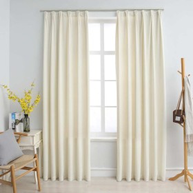 Cortinas opacas con ganchos 2 pzas terciopelo crema 140x225