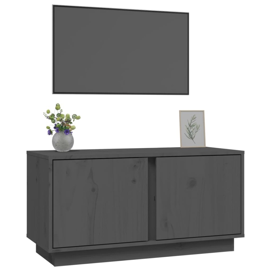 Mueble de TV madera maciza de pino gris 80x35x40,5