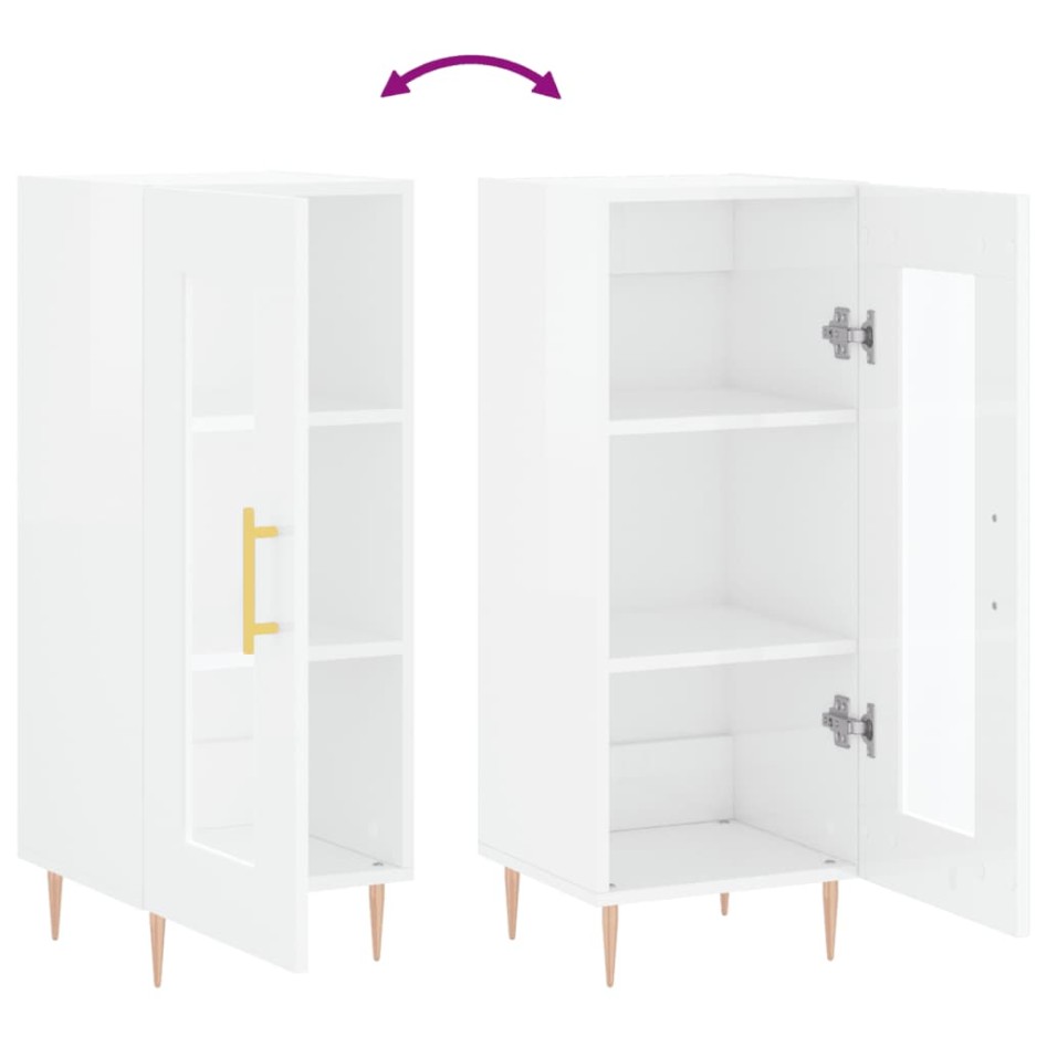 Aparador de madera contrachapada blanco brillante 34,5x34x90