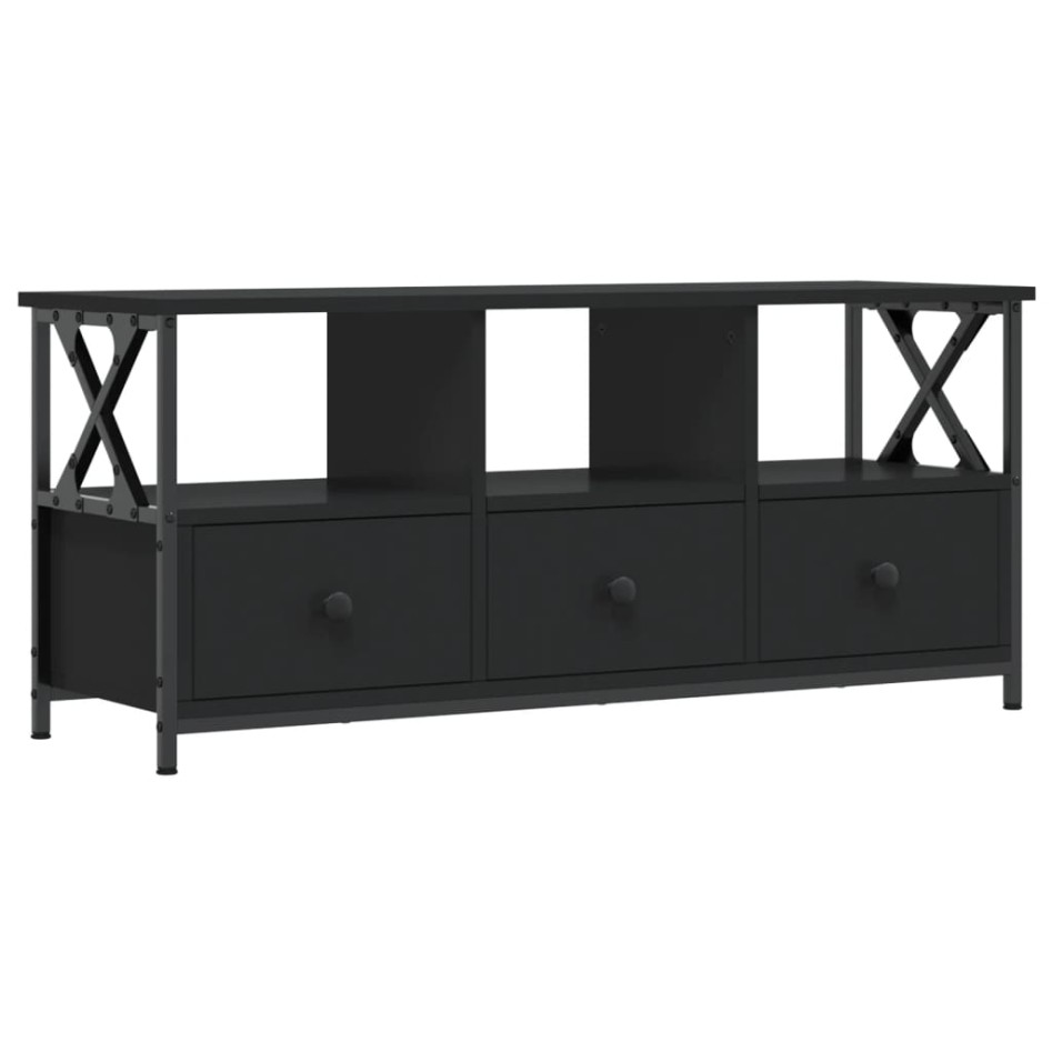 Mueble de TV hierro y madera contrachapada negro 102x33x45