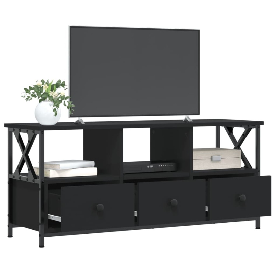 Mueble de TV hierro y madera contrachapada negro 102x33x45