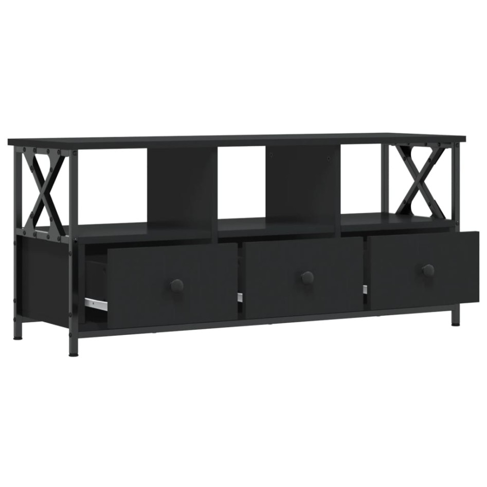 Mueble de TV hierro y madera contrachapada negro 102x33x45