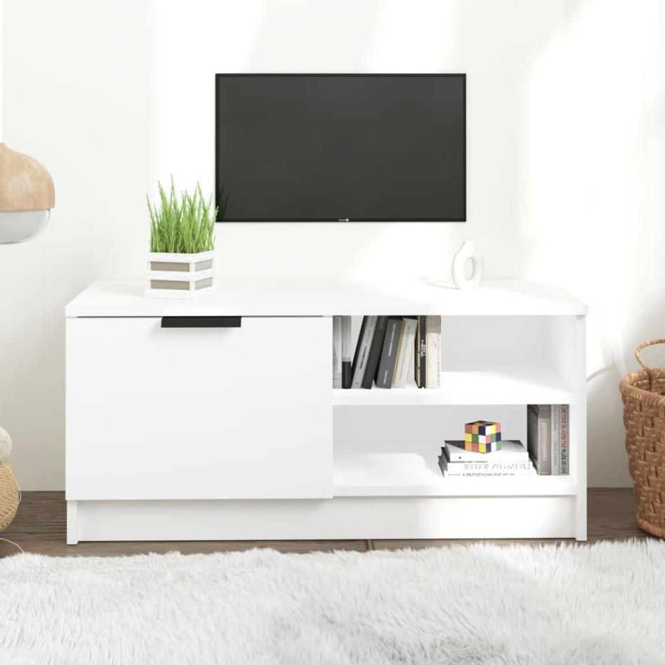Mueble para TV madera contrachapada blanco 80x35x36,5