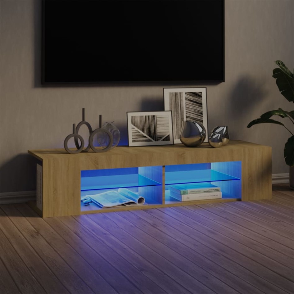 Mueble de TV con luces LED roble Sonoma 135x39x30