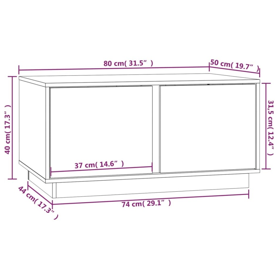 Mesa de centro de madera maciza de pino 80x50x40