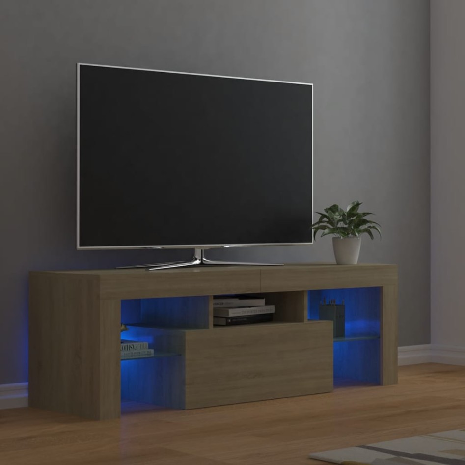 Mueble de TV con luces LED roble Sonoma 120x35x40