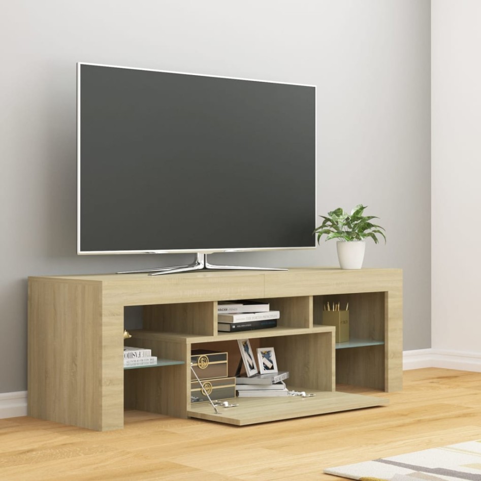 Mueble de TV con luces LED roble Sonoma 120x35x40