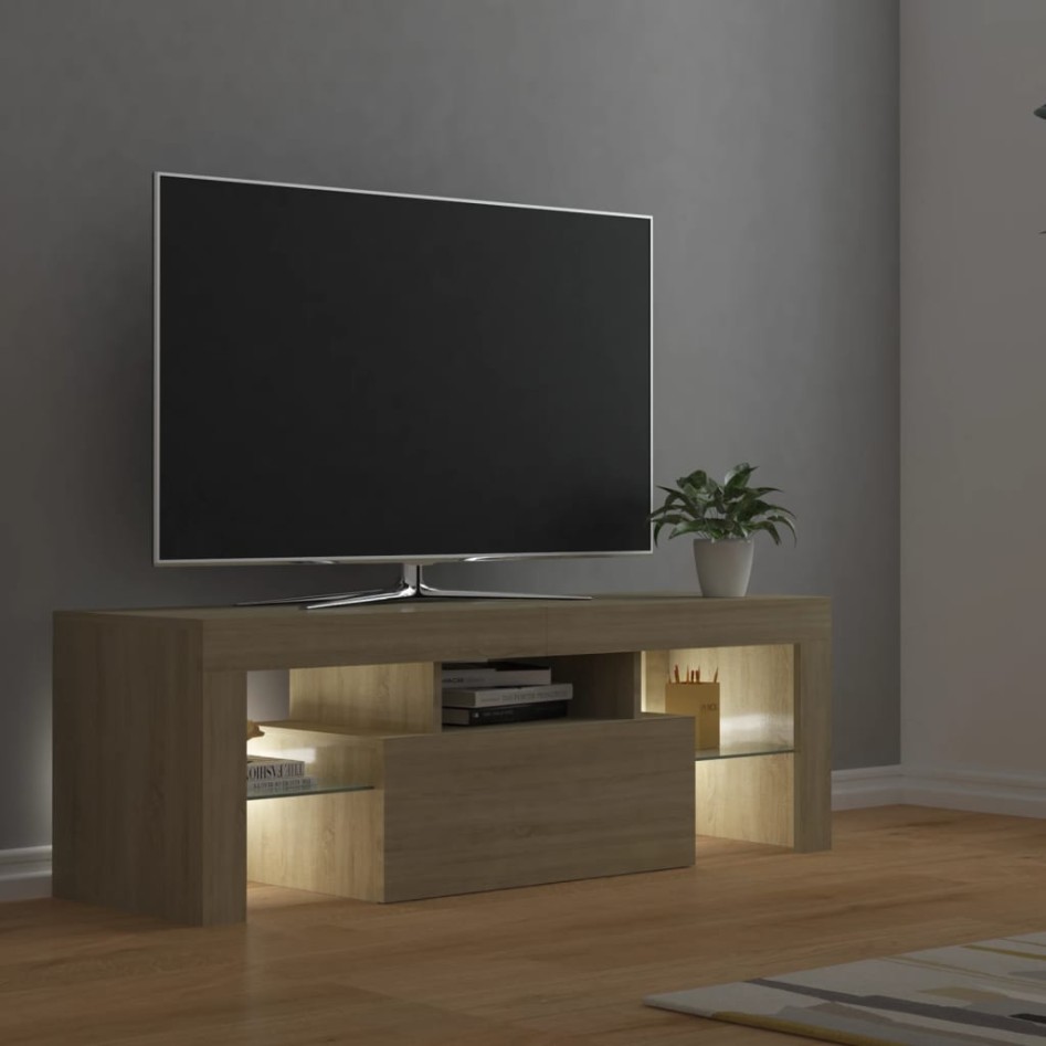 Mueble de TV con luces LED roble Sonoma 120x35x40