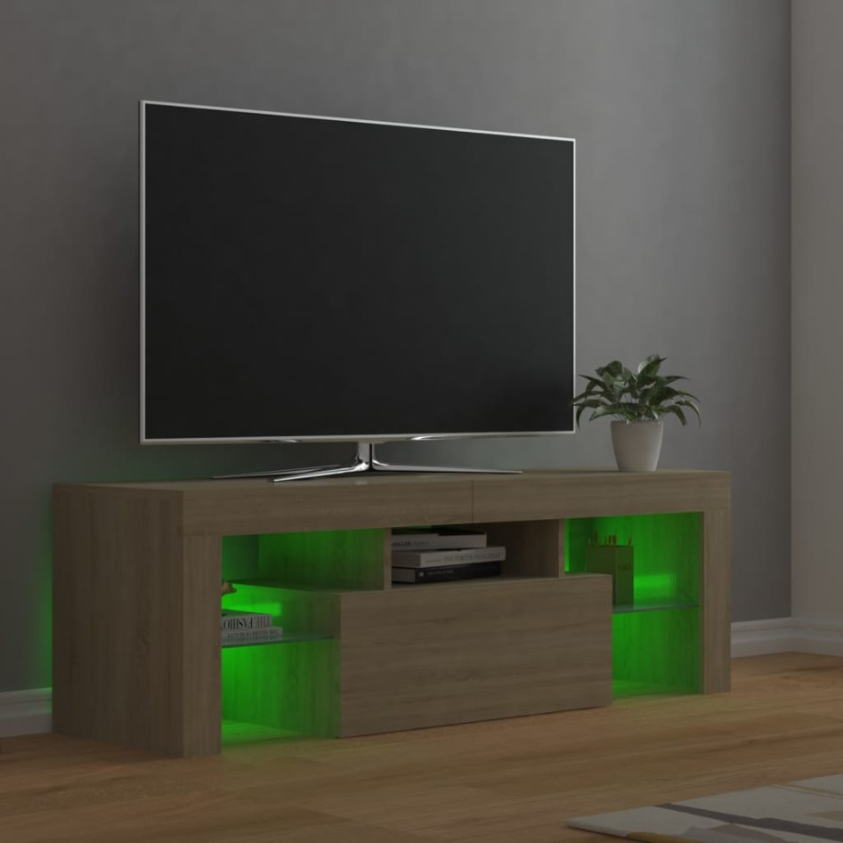 Mueble de TV con luces LED roble Sonoma 120x35x40