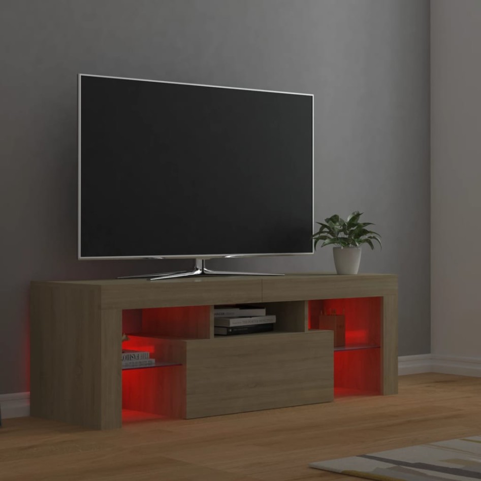 Mueble de TV con luces LED roble Sonoma 120x35x40