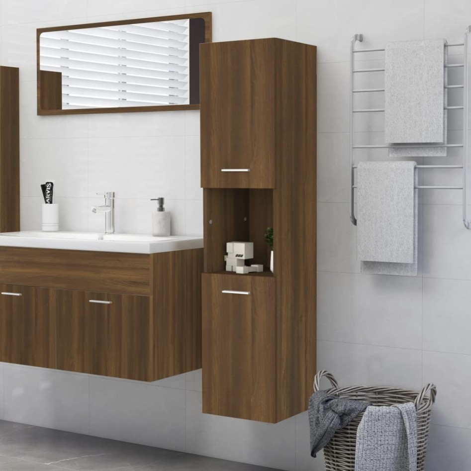 Armario de baño madera de ingeniería marrón roble 30x30x130