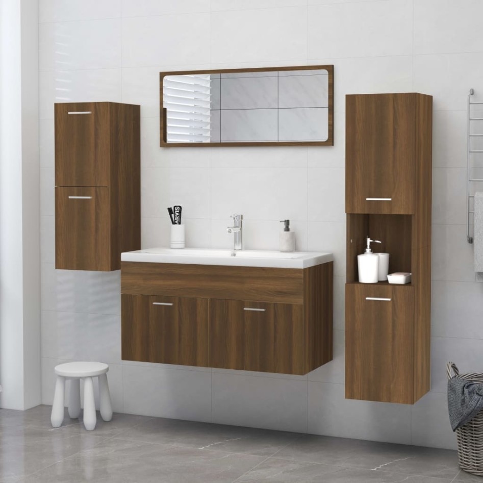Armario de baño madera de ingeniería marrón roble 30x30x130