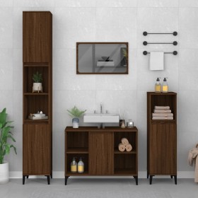 Armario de lavabo madera contrachapada marrón roble 80x33x60
