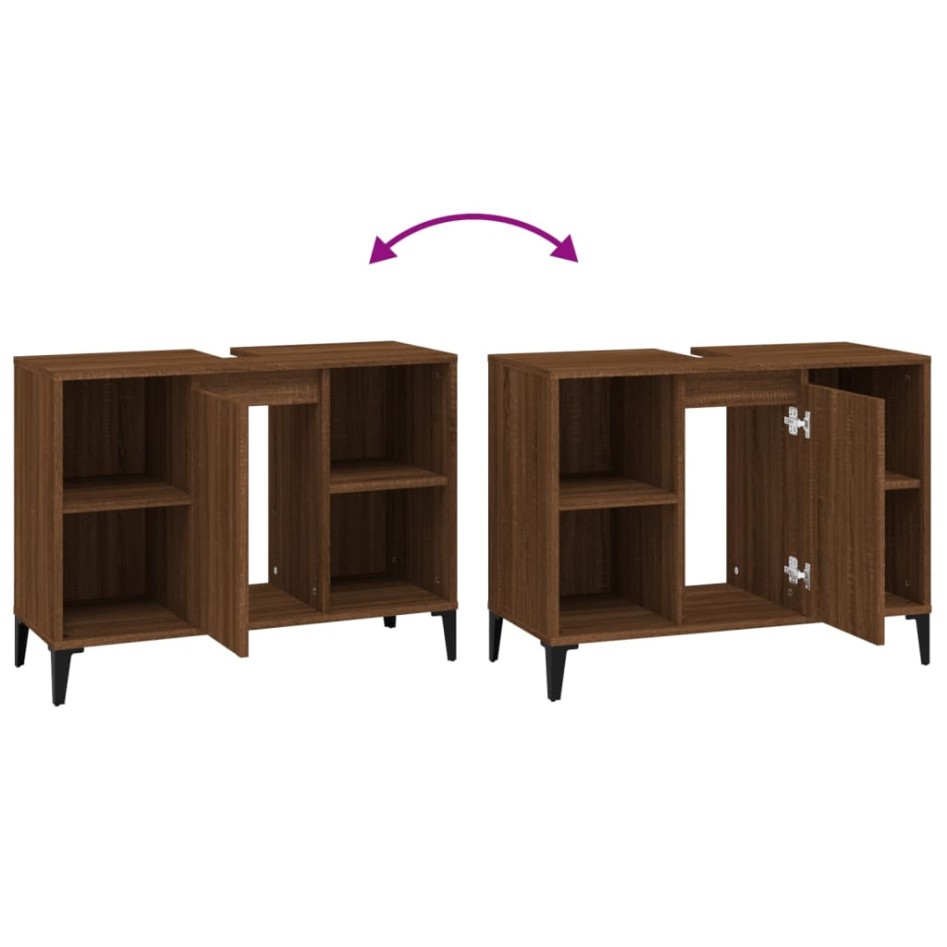 Armario de lavabo madera contrachapada marrón roble 80x33x60