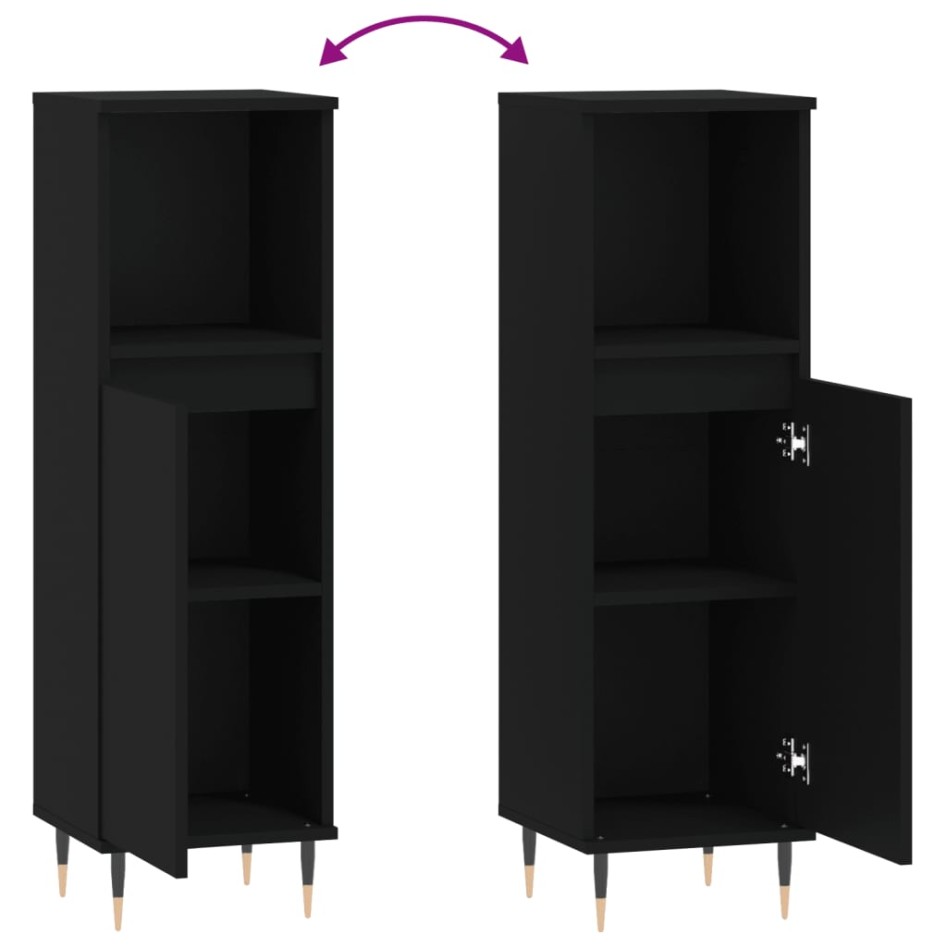 Armario de baño madera contrachapada negro 30x30x100