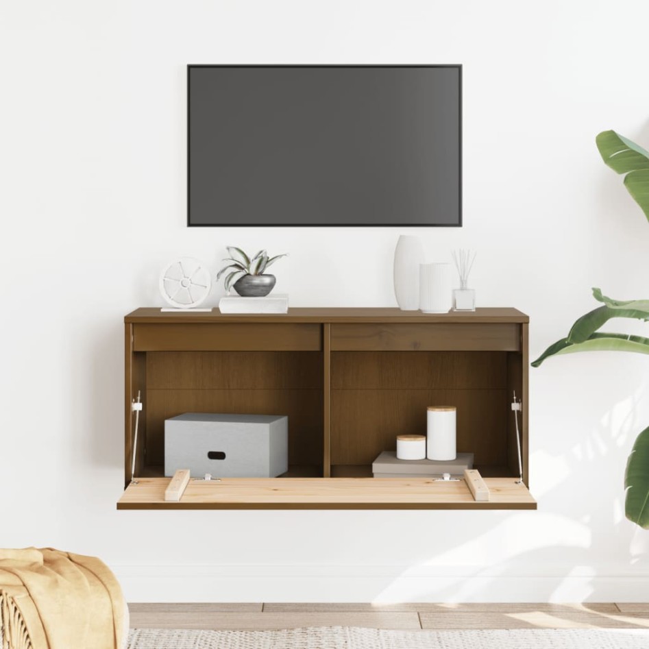 Armario de pared madera maciza de pino marrón miel 80x30x35