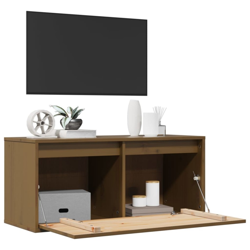 Armario de pared madera maciza de pino marrón miel 80x30x35