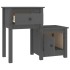 Mesita de noche madera maciza de pino gris 79,5x38x65,5