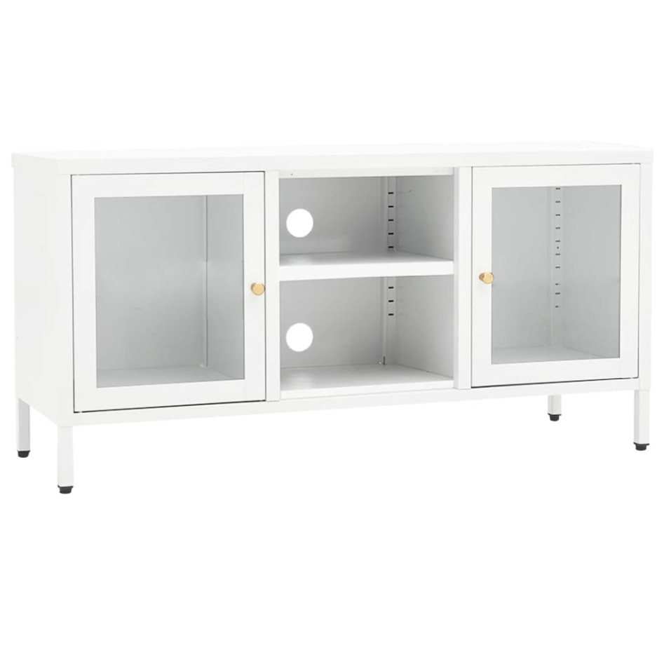 Mueble para el televisor acero y vidrio blanco 105x35x52