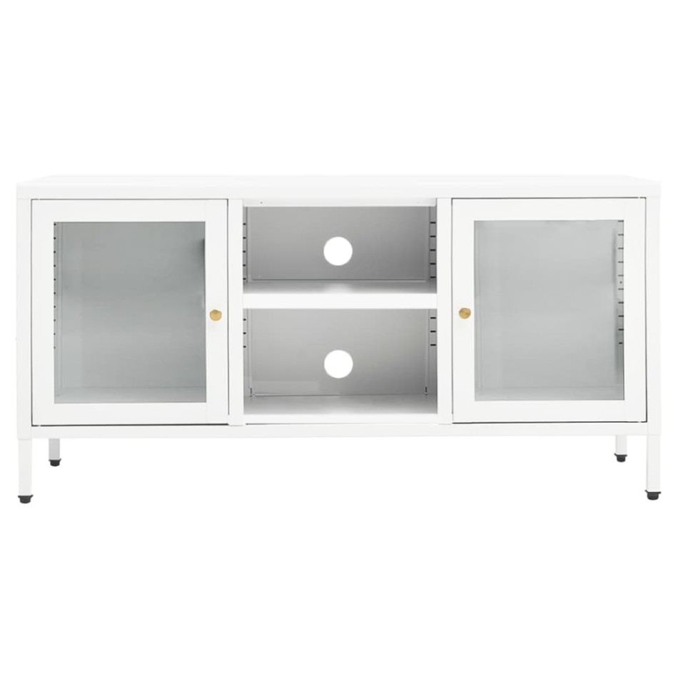 Mueble para el televisor acero y vidrio blanco 105x35x52