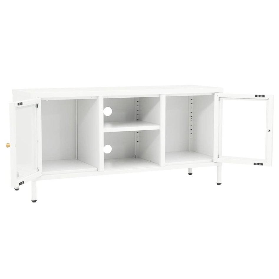 Mueble para el televisor acero y vidrio blanco 105x35x52