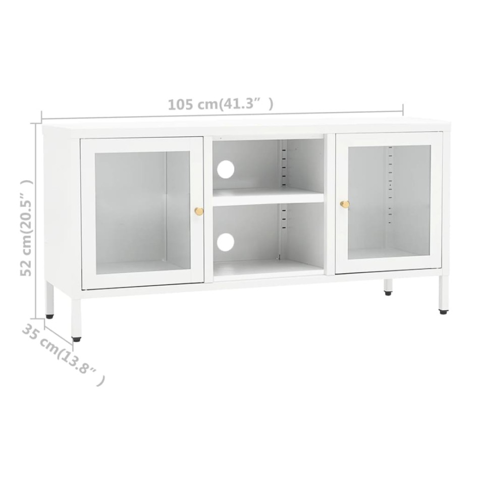 Mueble para el televisor acero y vidrio blanco 105x35x52