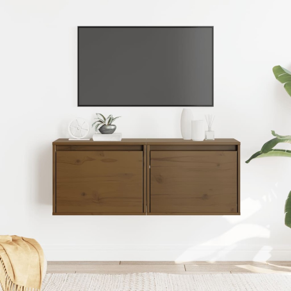 Armarios pared 2 uds madera maciza pino marrón miel 45x30x35