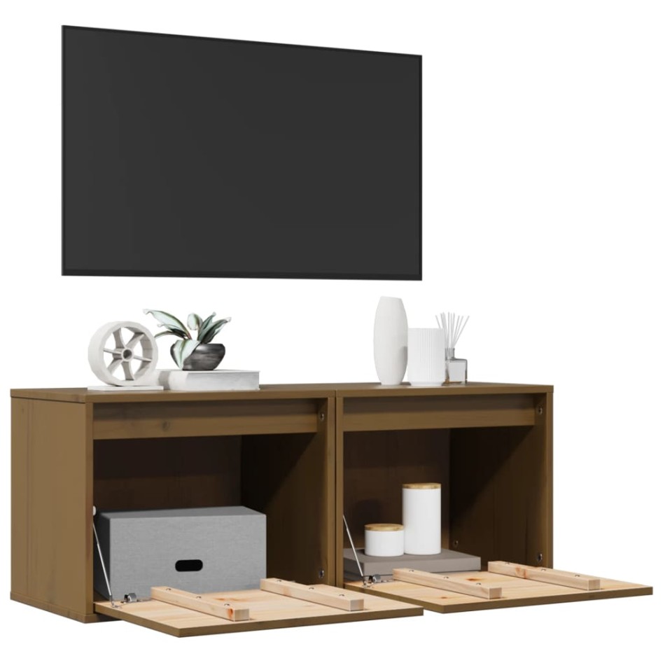 Armarios pared 2 uds madera maciza pino marrón miel 45x30x35