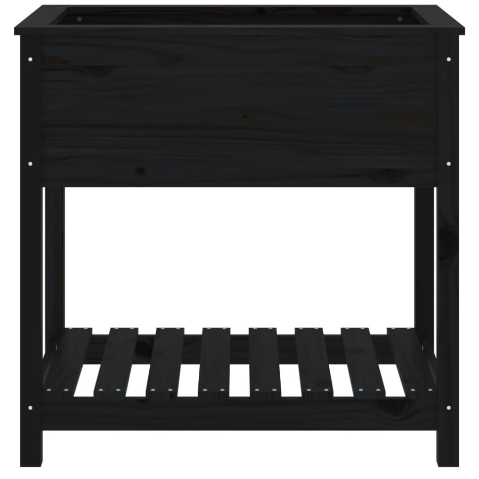Jardinera con estante madera maciza de pino negro 82,5x54x81
