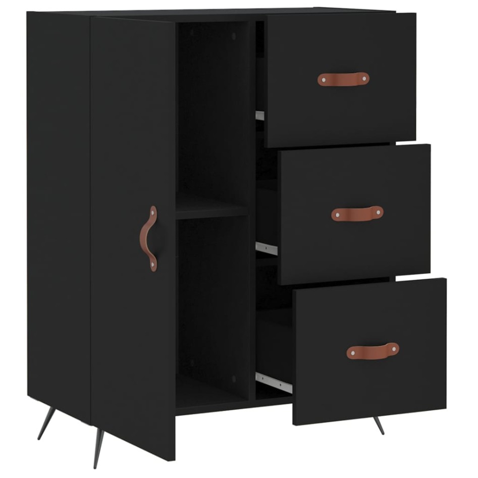 Aparador de madera de ingeniería negro 69,5x34x90